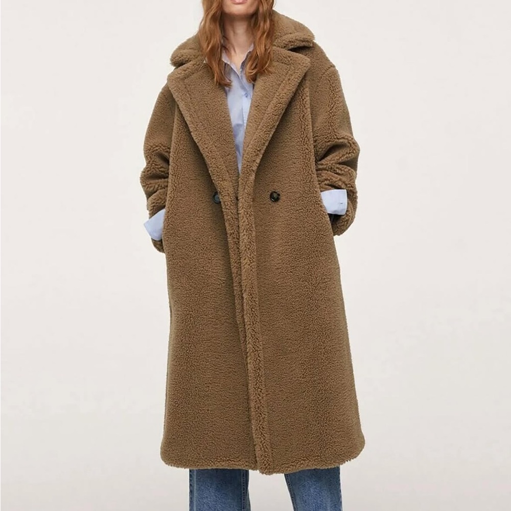 Mango Teddy Coat in Camel Brown